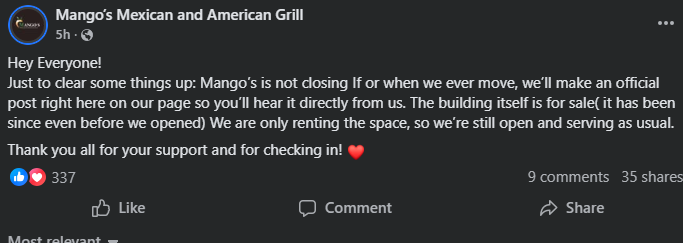 Confusion on social media stirs over sign posted near Mangos in Moorhead