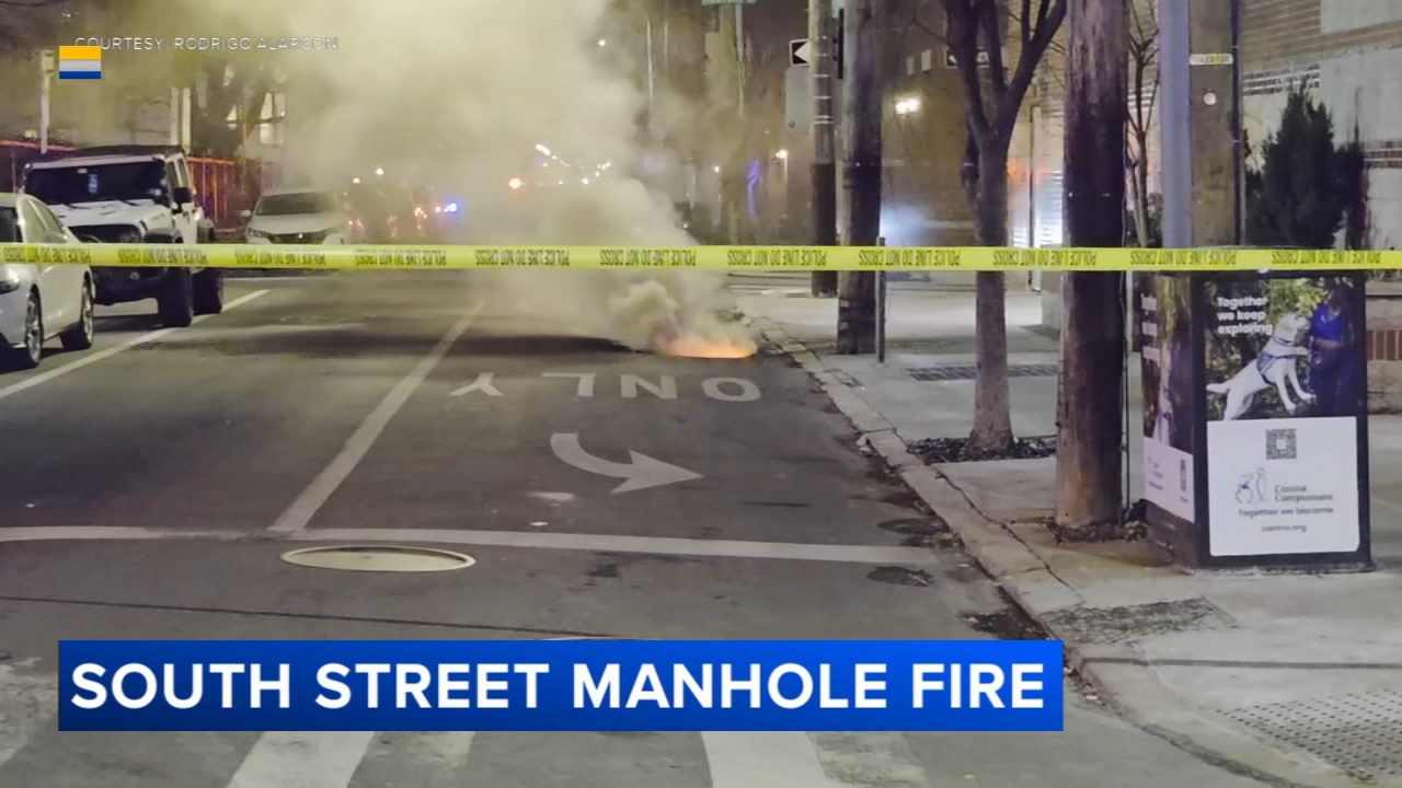Video shows flames, smoke coming from manhole in South Philadelphia