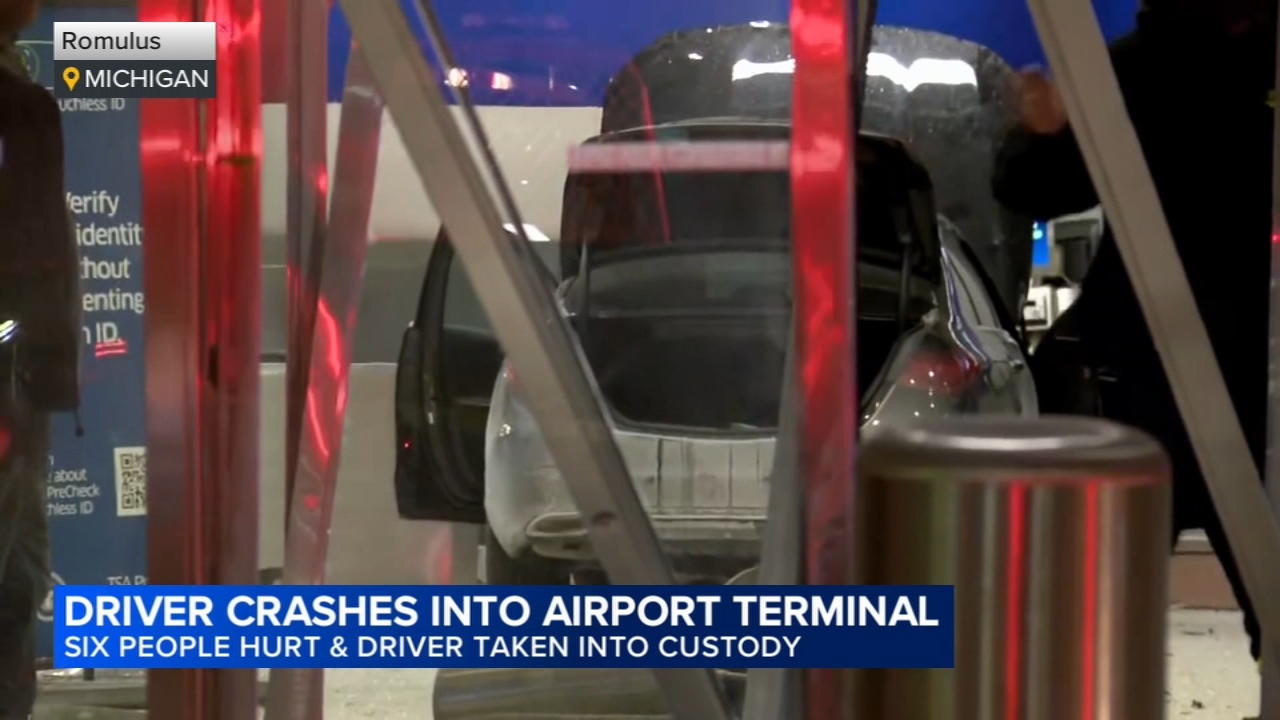 Car crashes into Detroit-area airport entrance; 6 injured