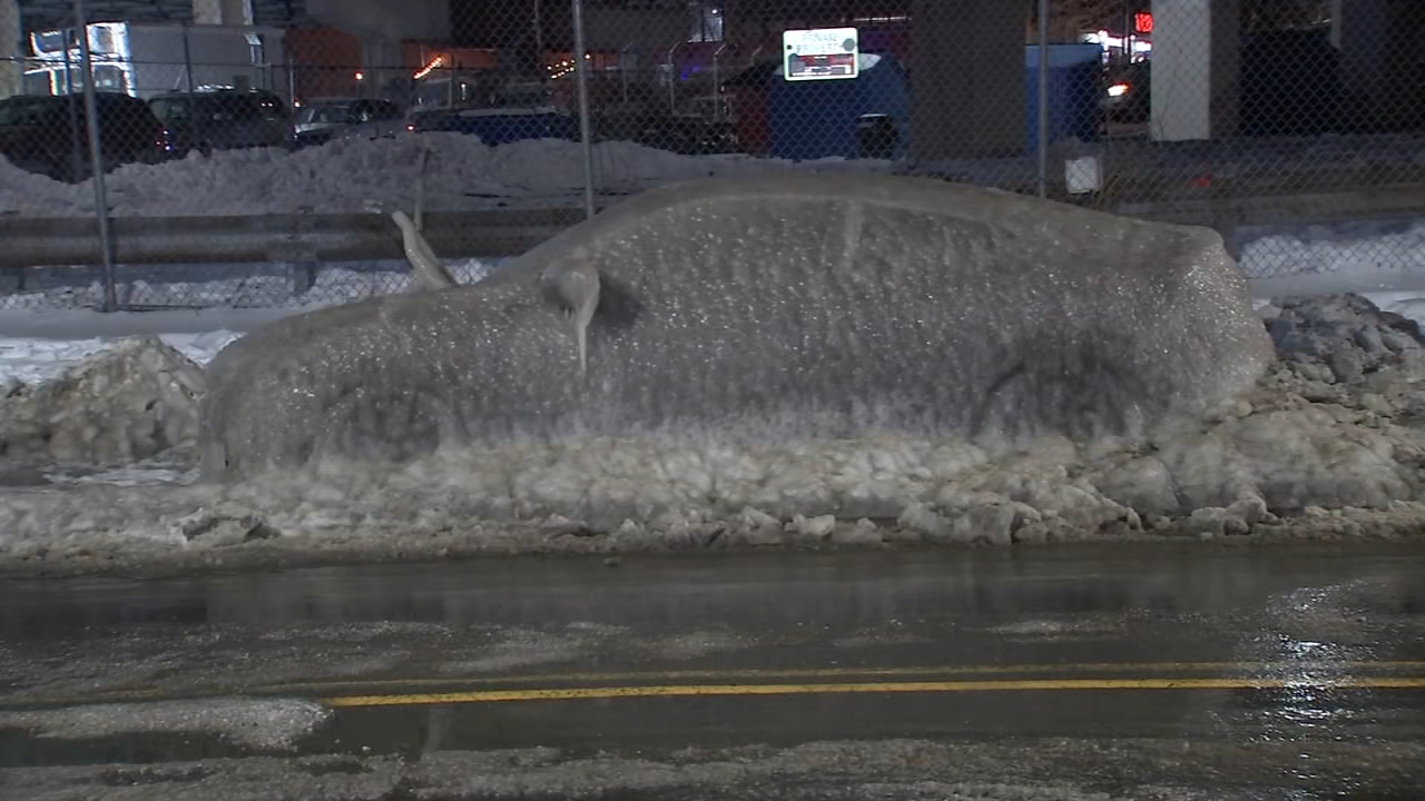 Philadelphia woman finds car encased in ice after apparent pipe burst nearby