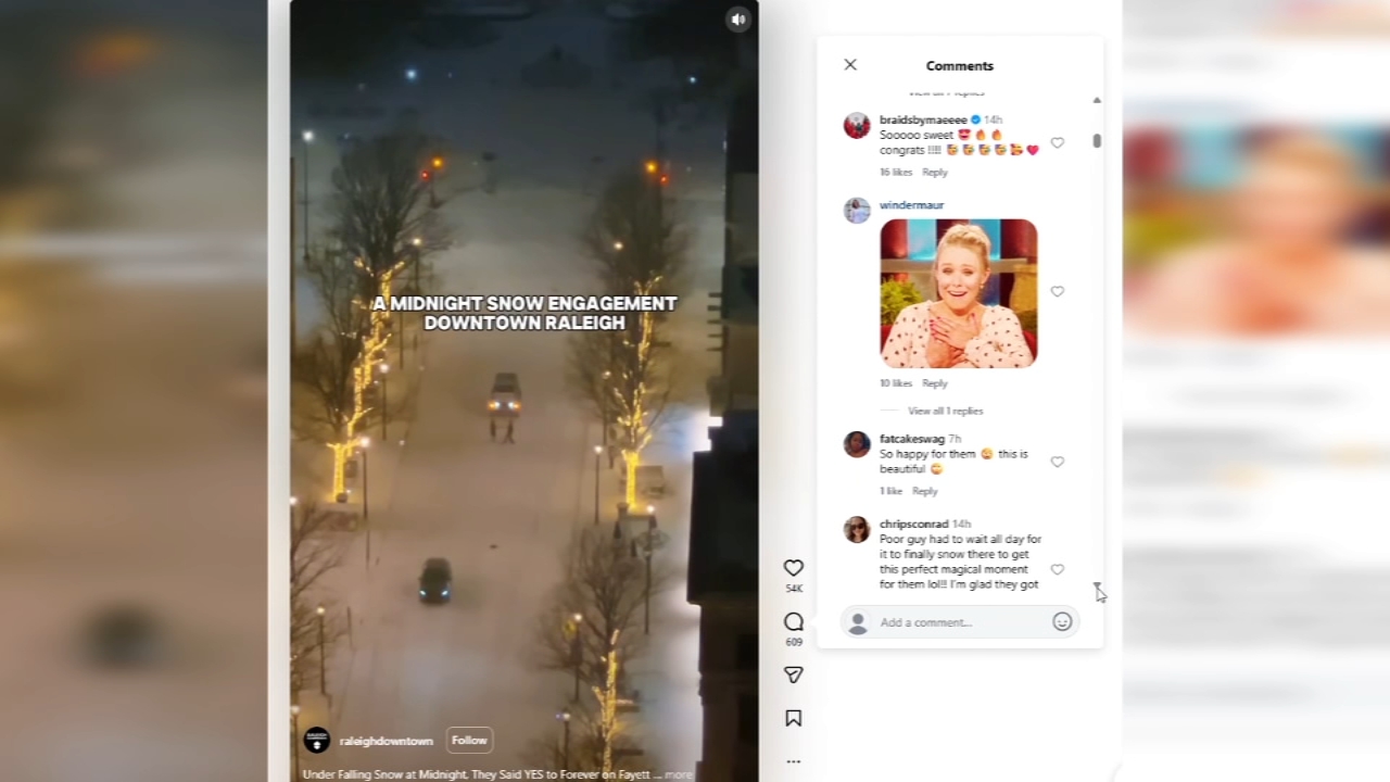 Couple’s snowy dance in downtown Raleigh captures hearts and goes viral