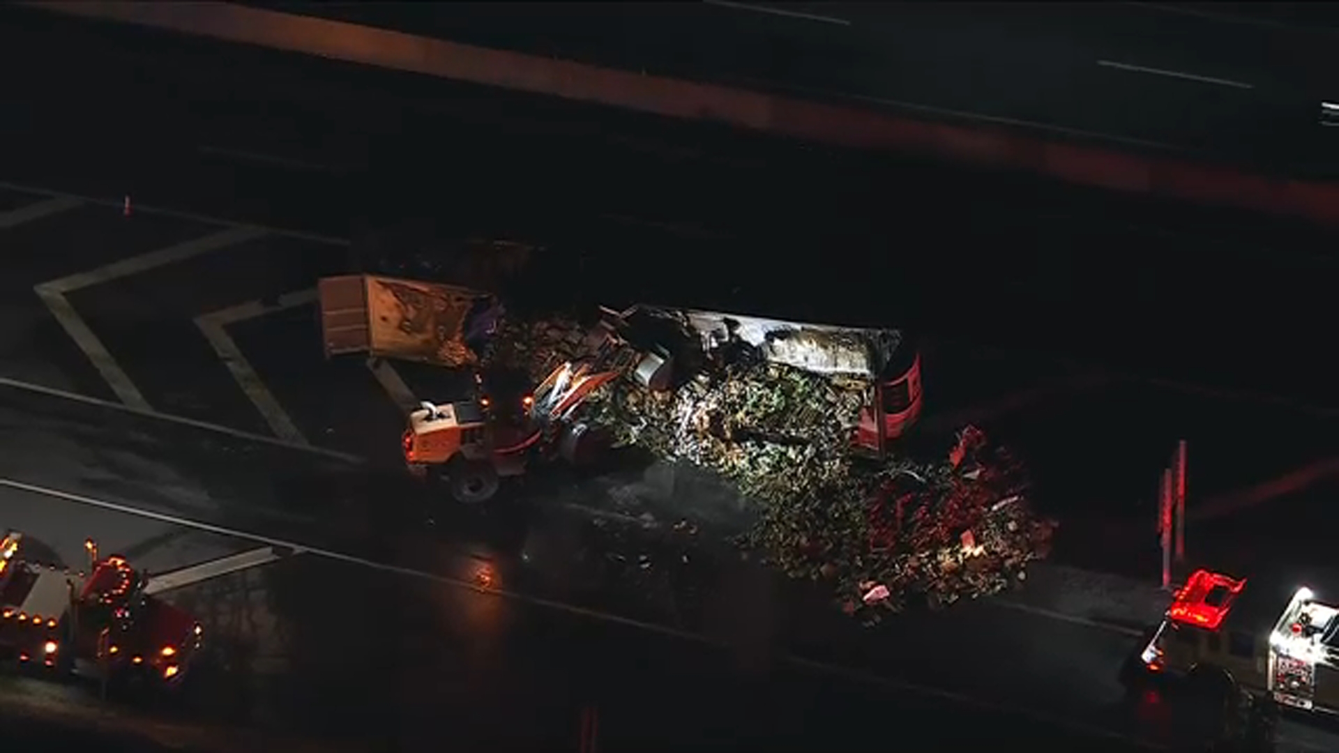 Tractor-trailer hauling fruits and vegetables catches fire on Pennsylvania Turnpike